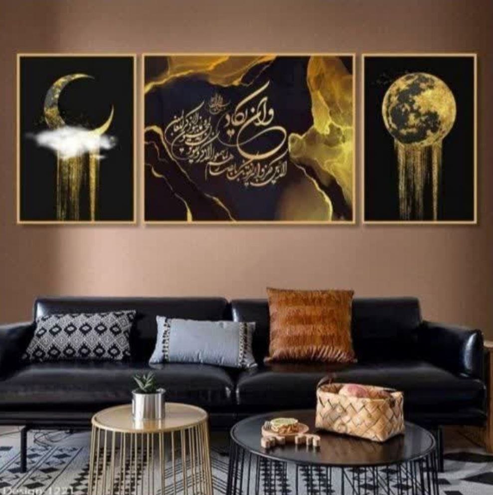 تابلو دکوراتیو ۳تیکه مدرن طرح وان یکاد و ماه کد ۰۰۲۳