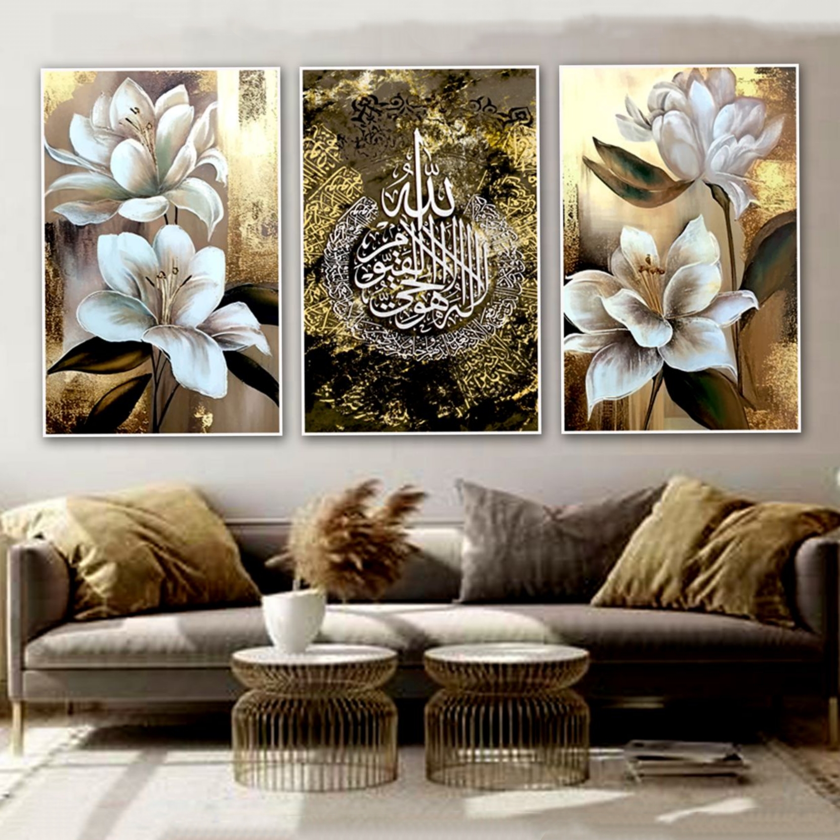 تابلو دکوراتیو ۳تیکه مدرن طرح ایت الکرسی کد۰۱۱۵