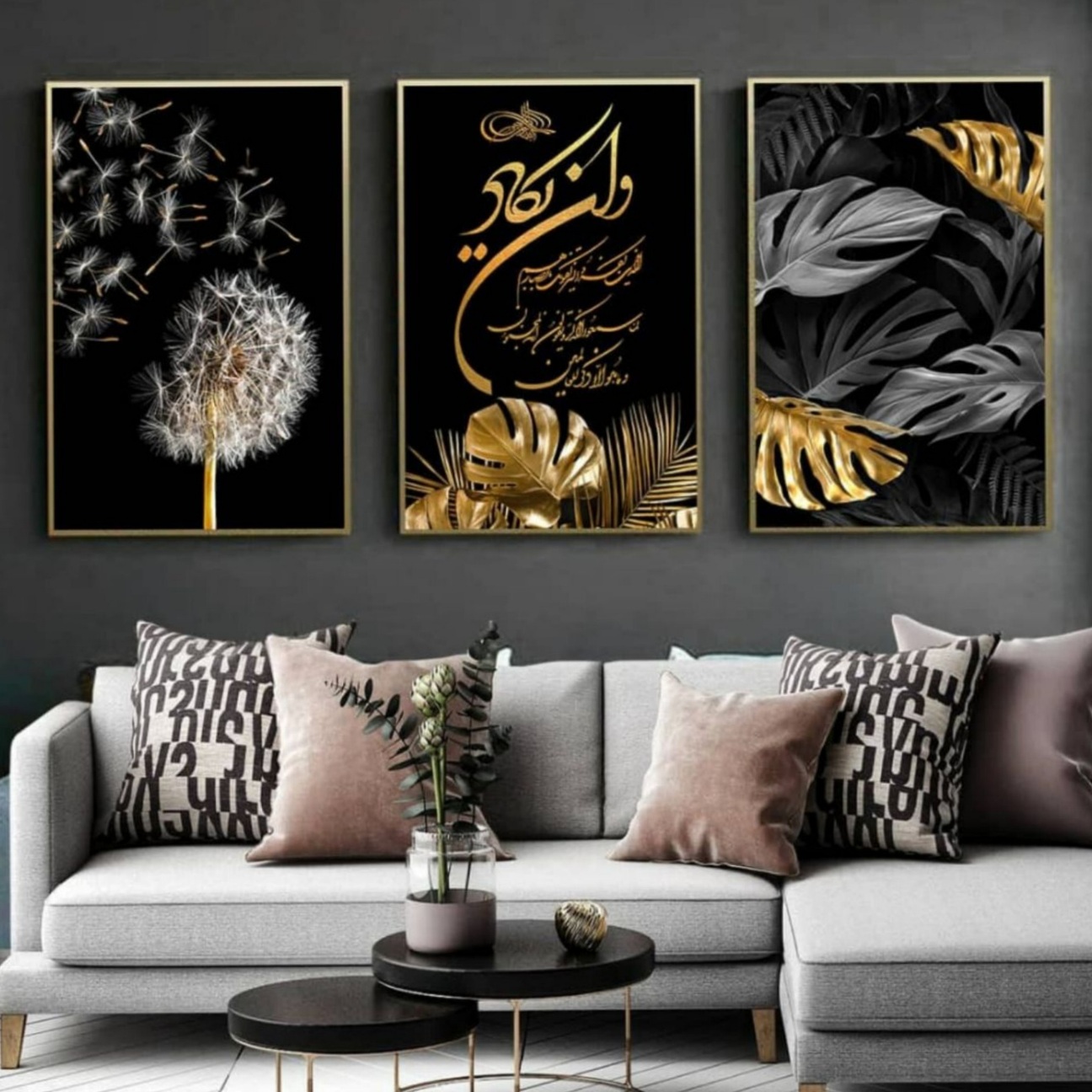 تابلو دکوراتیو ۳تیکه مدرن طرح قاصدک و وان یکاد کد ۰۰۷۹